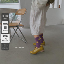 LET ME SEE cute Japanese retro socks polka dots with Mary Jane small leather shoes in Mid socks thin spring and autumn