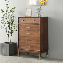 Nordic Black Walnut Wood Five Bucket Closet Cabinet Brief Full Solid Wood Side Cabinet Day Style Storage Containing Cabinet Bedroom Drawer Cabinet