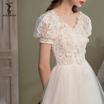 French light main wedding dress 202021 new bride pregnant woman court style simple tailing winter little man out