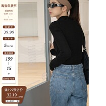 Creamsu White half high collar base shirt female spring and autumn 2021 New Interior long sleeve T-shirt slim slim top