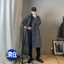 Hualun gray woolen coat mens medium and long Korean version of loose winter woolen coat couple coat