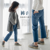 Childrens clothing girls jeans 2021 Spring and Autumn New burrs elastic pants tide big child cotton straight ankle-length pants