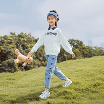 Korean girls autumn and winter long sleeves casual clothes in big children loose set girl student jeans two-piece tide