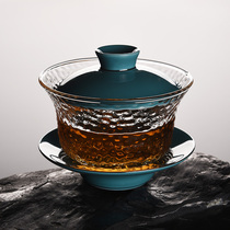 Glass cover Bowl high temperature thick and heat-resistant kung fu tea set tea maker Chinese transparent three Cup hand grab pot