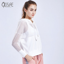 Spring New loose casual net gauze hooded sports shirt women running breathable yoga fitness wear long sleeves