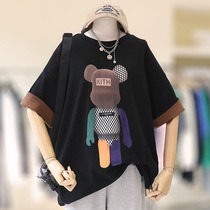 Foreign Trade Cartoon Small Bear Printed Mill Fur Short Sleeve T-shirt Woman Summer Han Prints INS Lazy Wind Round Collar Blouses