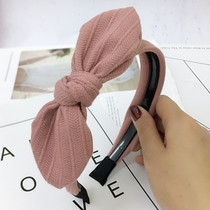 Rabbit ear hairband sweet and cute knitted material hair accessories Korean version of non-slip wide-edge hairpin womens fabric hair hoop