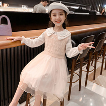 girls' chanel style dress 2022 new western style doll collar princess dress spring autumn sweater vest mesh dress