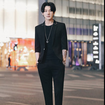 men's summer thin suit casual british style men's trendy sleeve korean style handsome slim suit dress