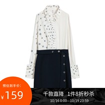 Lily2020 spring new womens business commuter asymmetric print temperament long sleeve dress 7921QA