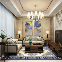 New Chinese sofa Hotel Villa model room furniture Zen modern Chinese living room solid wood fabric sofa direct sales