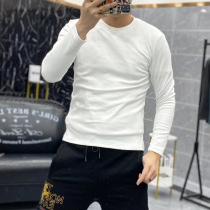 01 Autumn and winter men double-sided velvet long sleeve base shirt Han slim half high neck shirt Youth round neck grinding shirt