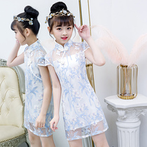 Girls cheongsam 2021 summer new Chinese style childrens modified embroidery Guzheng performance suit child princess dress