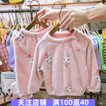 Girls pajamas set autumn and winter 5 children flannel baby thickening warm 1 little girl coral velvet home clothing