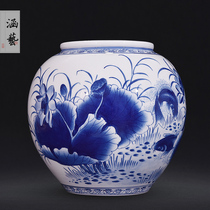 Jingdezhen ceramics hand-painted blue and white year with Yufu tube new Chinese living room flower arrangement decoration crafts ornaments