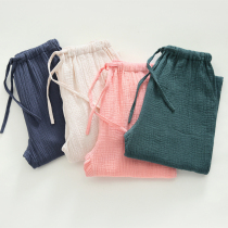 Special Price Day Series Spring Summer Lovers Sleep Pants Woman Pure Cotton Gauze Long Pants Loose big code All cotton mens home pants thin