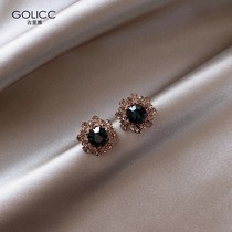 Sapphire retro earrings female advanced sense stud 925 sterling silver silver needle earrings 2020 New Tide autumn winter Net Red