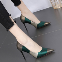 Fashion color matching girl high heels 2021 spring and autumn new all-match French net red shallow pointed thin heel shoes