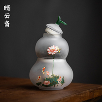 Sunny Clouds Fasting Design Hyacinth Fu Lu Tea Leaf Jar Tea Dao Sealed Storage Tea Jar Frosted Glass Small Tea Jar