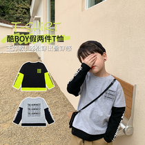 Yuanyuan home childrens clothing spring clothing 2021 new boys long sleeve T-shirt boys fake two baby base shirt children