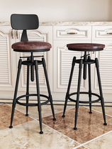 Bar chair Bar chair Rotary lift chair Solid wood high stool Wrought iron backrest Household bar stool Modern and simple