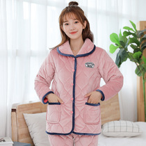 Pajamas autumn and winter women coral velvet thickened and velvet home clothing three-layer cotton long suit can be worn outside