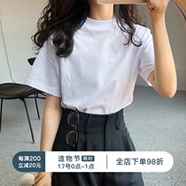 Fine sober elegant white black and white simple solid color abstinence department Small crew neck American retro short-sleeved T-shirt women