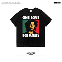 Unisex unisex American short-sleeved t-shirt top bobmarley Bob Marley European and American street rock pattern print