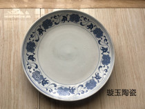 Jingdezhen Cultural Revolution old factory porcelain porcelain 70 80 s peoples porcelain factory blue and white hibiscus 35 5cm large porcelain plate
