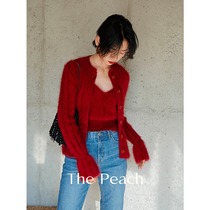 MICHELLLYMO Two sets of small harnesses open for mink velvet New Year foreign air short sweater jacket knitted cardiovert woman