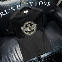 Eurostock Tide Card Silk Light Cotton T-Shirt Male body printed bronzed drill pattern Compassionate Half Sleeve Black Round Collar Short Sleeve Men