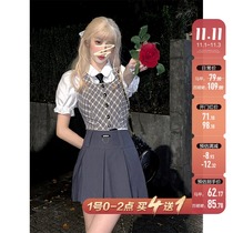 Spot Barbie gray pleated skirt female summer little girl hot girl Plaid college style suit a-shaped skirt