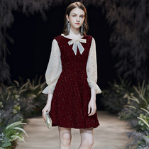 Toast bride female engagement wine red little dress dress spring dress spring