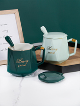 Light luxury cup Nordic coffee cup Ceramic creative personality trend mug with lid spoon Office couple water cup