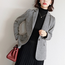 Casual small suit jacket womens coat 2021 new spring and autumn long sleeve Joker temperament plaid wool suit
