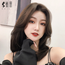 Wig Female long hair Medium horoscopes bangs Natural real hair Medium long hair Full headgear Real hair long straight clavicle hair