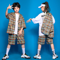 Childrens new handsome street dance suit for boys and girls hip-hop tide clothes childrens summer hophop jazz dance performance clothes
