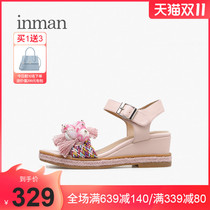 Yinman Womens Shoes 2021 Summer New Thick Sandals Ethnic Woven High Heels Joker Increased Sandals