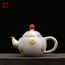 Wonderful hand Songyuan 9999 sterling silver kettle Japanese silver teapot tea set Handmade kung fu hammer pattern side handle urgent whisker