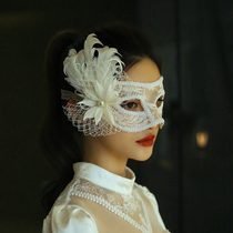 Fashion white masquerade feather lace half face mask Halloween sexy masquerade party show adult