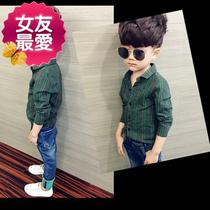  Spring and autumn boys long-sleeved shirt jeans suit Single-piece optional childrens mens shirt spring f style suit denim
