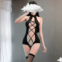 iosgärl color girl cosplay black hollowed-out swimsuit strap tight fit clothes maid seven for three