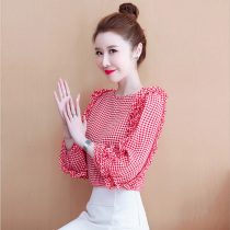 Foreign trade brands cut the standard shopping mall counters withdraw big womens tail goods clearance Foreign style plaid shirt tops
