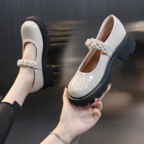 Small Leather Shoes Women Summer Style 2022 New Summer Fashion Lacquered Leather Coarse Heel Heels Monoshoe Mary Precious Shoes Beige