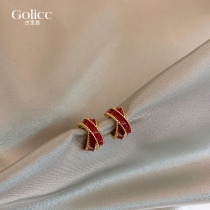 Red Cross Earring Female 2022 New Tide Ear Nail 925 Silver Needle Red Audio and Winter Ear Fall Gurie