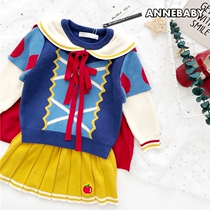 2019 autumn and winter ins Childrens clothing Girls Snow White skirt Knitted three-piece suit Childrens Western-style sweater short skirt