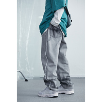MULT autumn and winter new gray tie-dyed tassel loose straight Hip Hop National trend jeans men