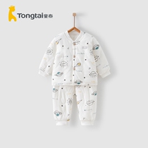 Tongtai autumn and winter baby cotton-padded clothes for men and women babies 3 months-3 years old stand collar split buckle cotton jacket pants suit