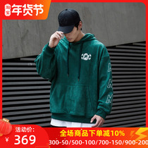 Muscle dog sports hooded sweater mens national tide suede embroidered winter plus velvet loose fitness training pullover