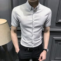 High-end temperament version ~ Handsome unambiguous mens shirt 2021 summer striped shirt Korean version of the trend half sleeve